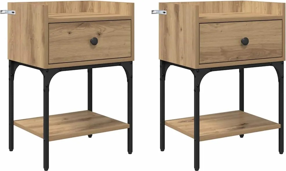 vidaXL Noptieră 2 pcs Stejar Artizanal 40 x 29 x 60 cm Lemn compozit