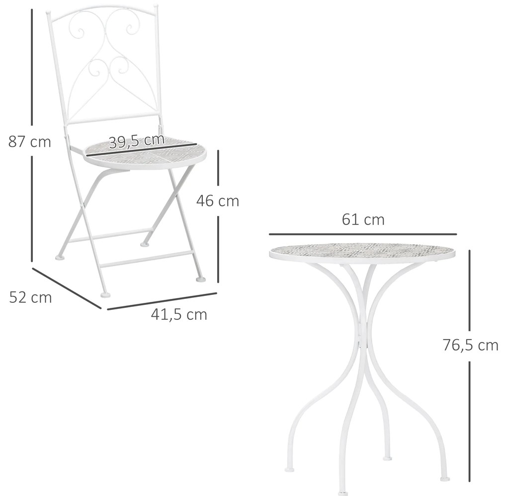 Outsunny Set de Gradina 3 Piese, din Metal si Ceramica, Alb | Aosom Romania