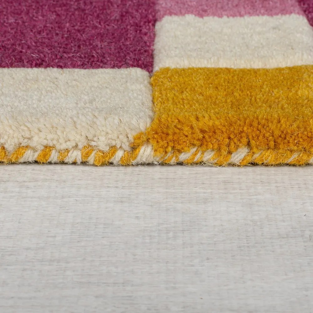 Covor galben/roz țesut manual din lână 120x170 cm Kai Wool Border – Flair Rugs