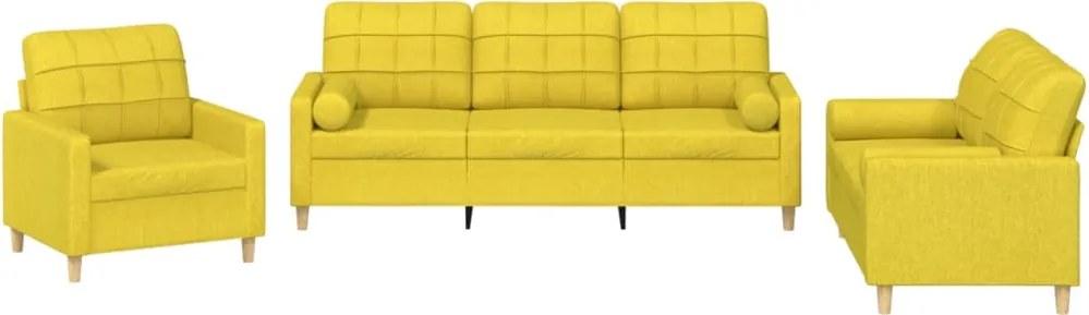 vidaXL Set de canapele cu perne, 3 piese, galben deschis, textil