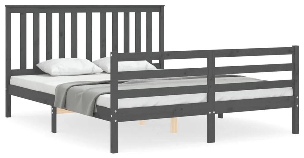 3194258 vidaXL Cadru de pat cu tăblie, gri, 160x200 cm, lemn masiv