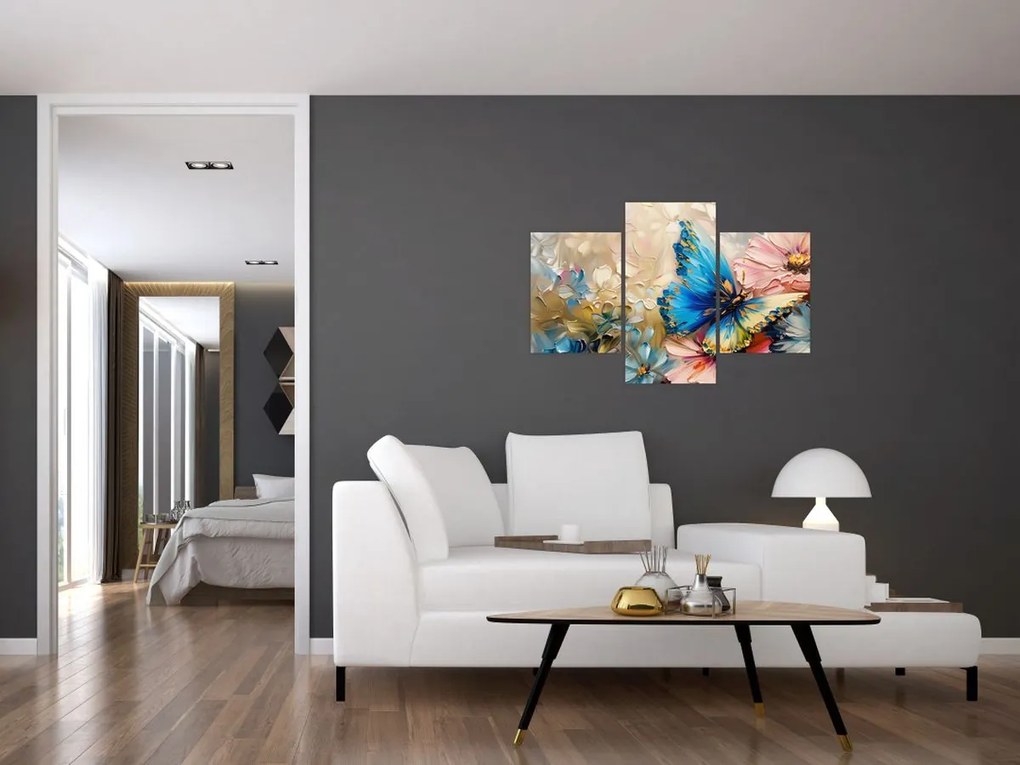 Tablou - Pictura de flori și fluturi (90x60 cm)