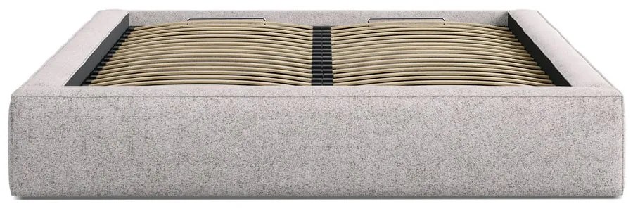 Pat matrimonial bej tapițat cu spațiu de depozitare cu somieră 180x200 cm Simon – Micadoni