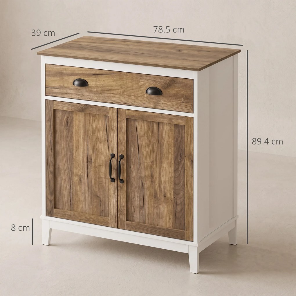 HOMCOM Dulap Multifuncțional Rustic din PAL cu Sertar și Spațiu de Depozitare, 78.5x39x89.4cm, Design Clasic, Alb | Aosom Romania