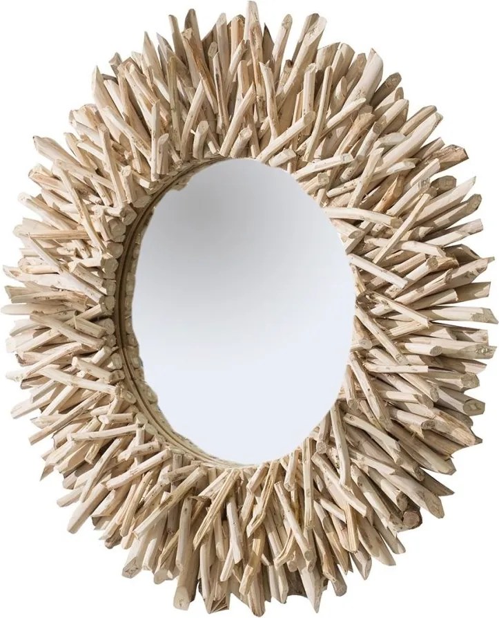 Oglinda decorativa rustica cu rama din lemn de tec Riverside 80cm A-36577 VC