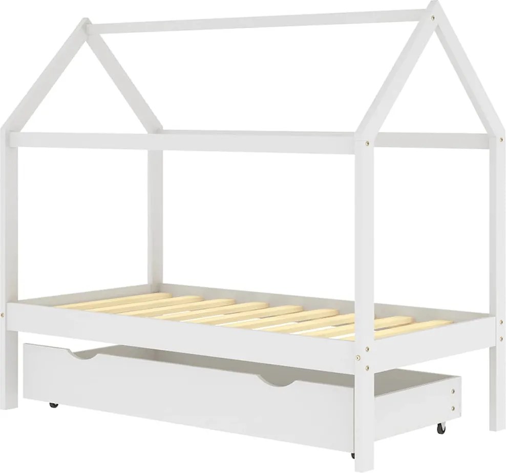 vidaXL Cadru pat de copii cu un sertar, alb, 80x160 cm, lemn masiv pin