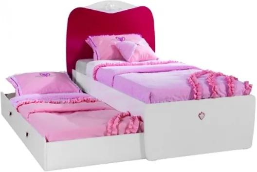 Pat din pal cu sertar, pentru fete si tineret Yakut White / Dark Pink, 190 x 90 cm