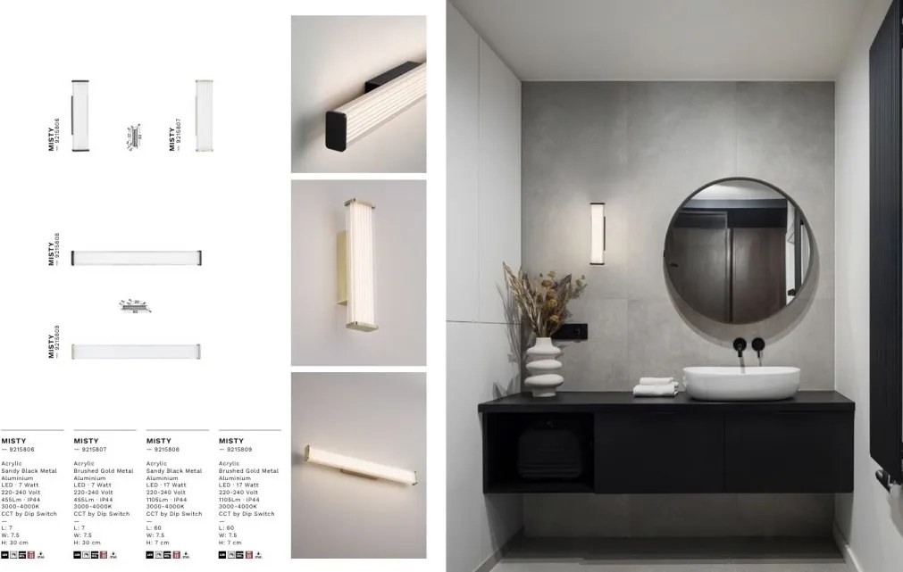 Aplica de perete LED baie IP44 MISTY auriu