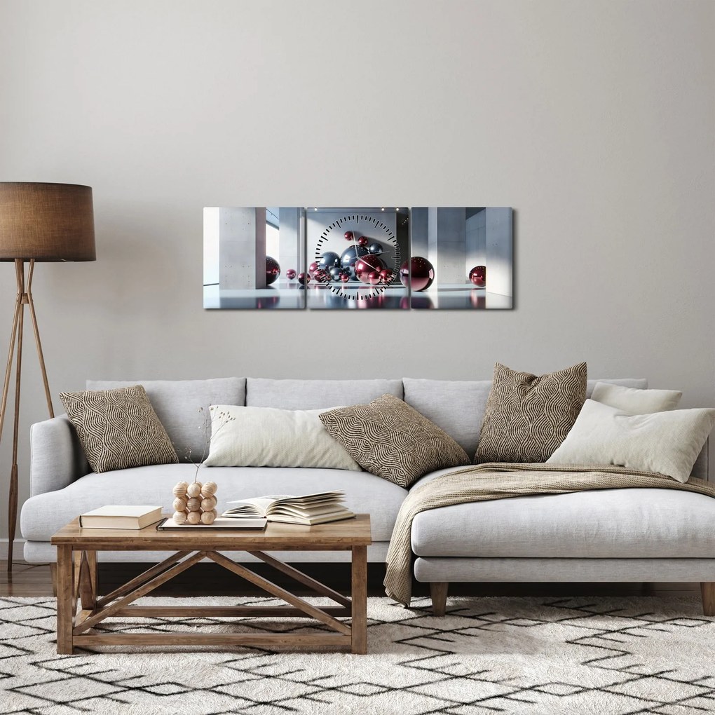 Tablou - Spațiu 3D cu bile II. (cu ceas) (90x30 cm)