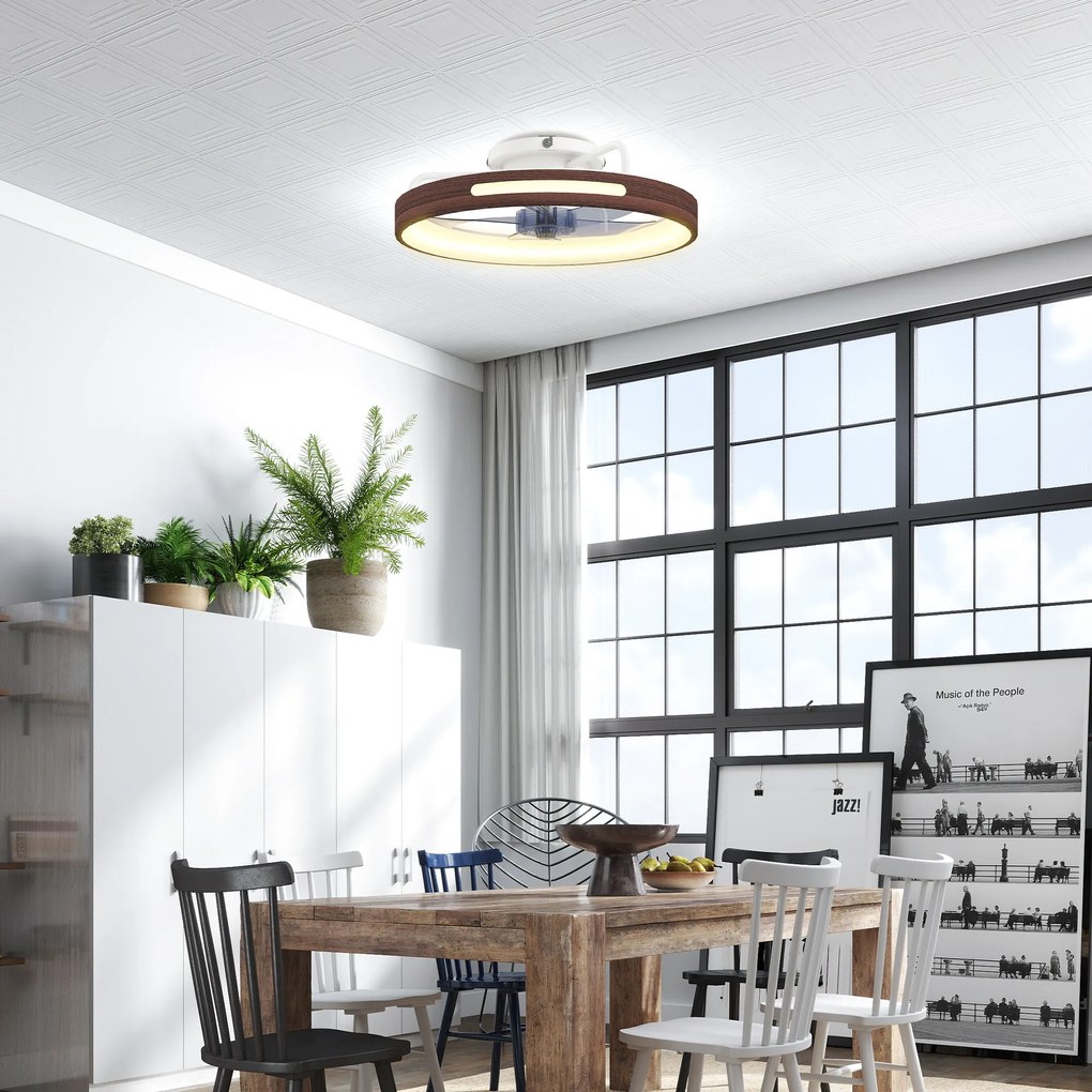 HOMCOM Ventilator de tavan cu lumină LED 40 W motor DC reversibil telecomandă 6 viteze 3 culori temporizator Teak | Aosom Romania