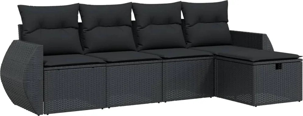 vidaXL Set mobilier de grădină cu perne, 5 piese, negru, poliratan