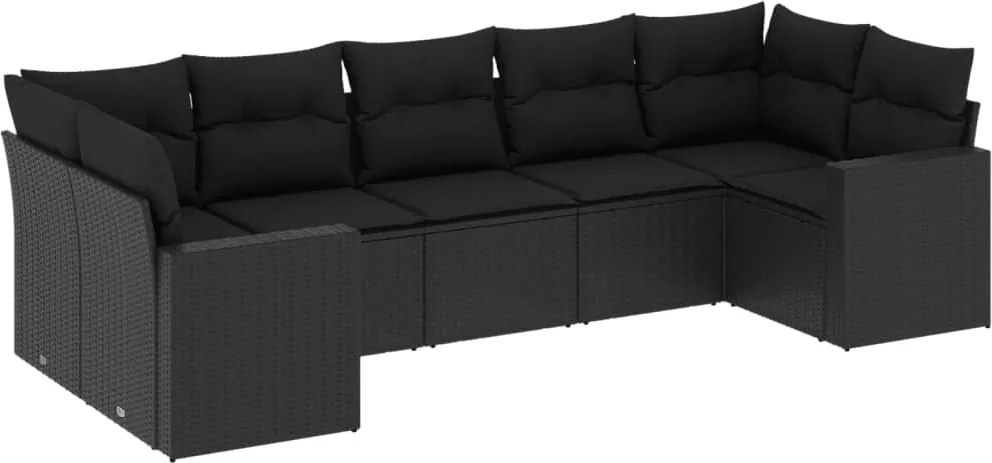 vidaXL Set canapele de grădină cu perne, 7 piese, negru, poliratan