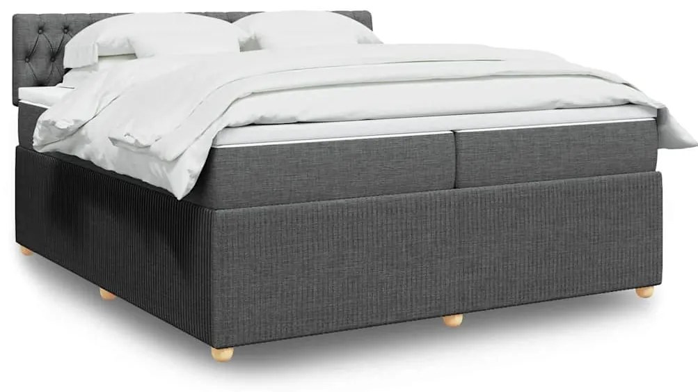 vidaXL Pat box spring cu saltea, gri închis, 200x200 cm, textil