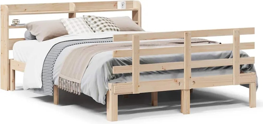vidaXL Cadru de pat cu tăblie, 135x190 cm, lemn masiv de pin