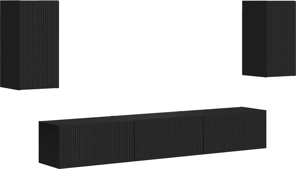 vidaXL Set comodă TV Pe perete 5 pcs Negru Lemn compozit