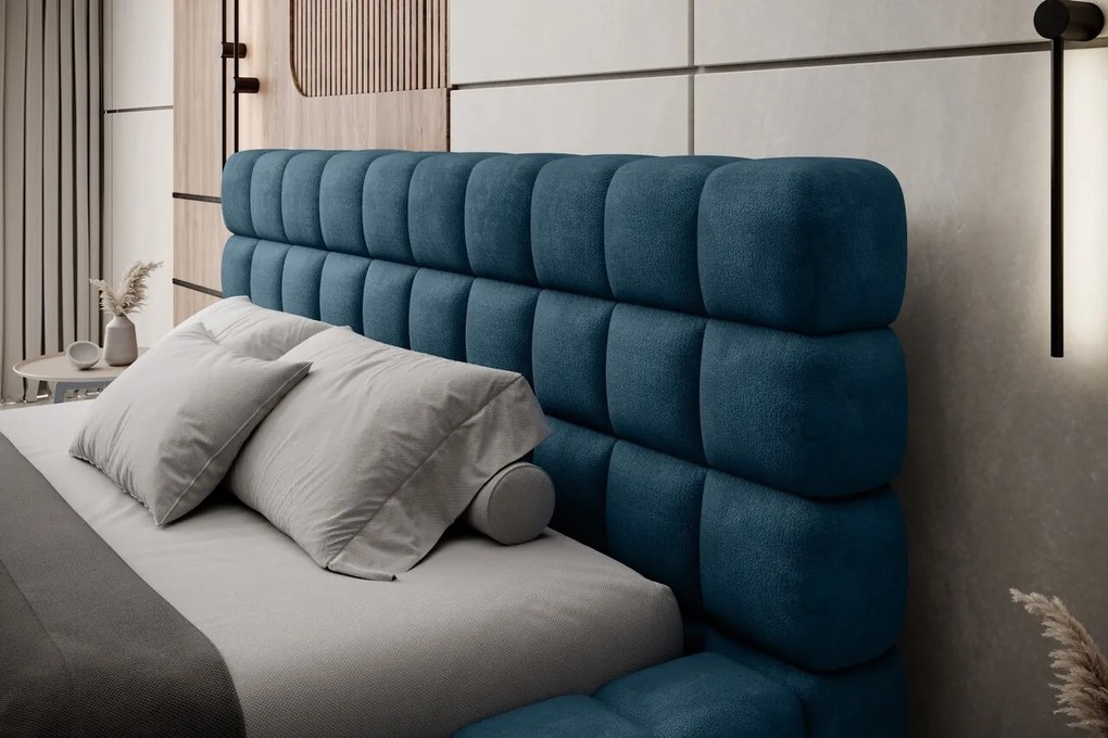 Pat tapitat cu somiera rabatabila si lada depozitare, 180x200 cm, ELTAP, BE-DIZ-MET-40AMO, Dizzle, metal/poliester, albastru inchis