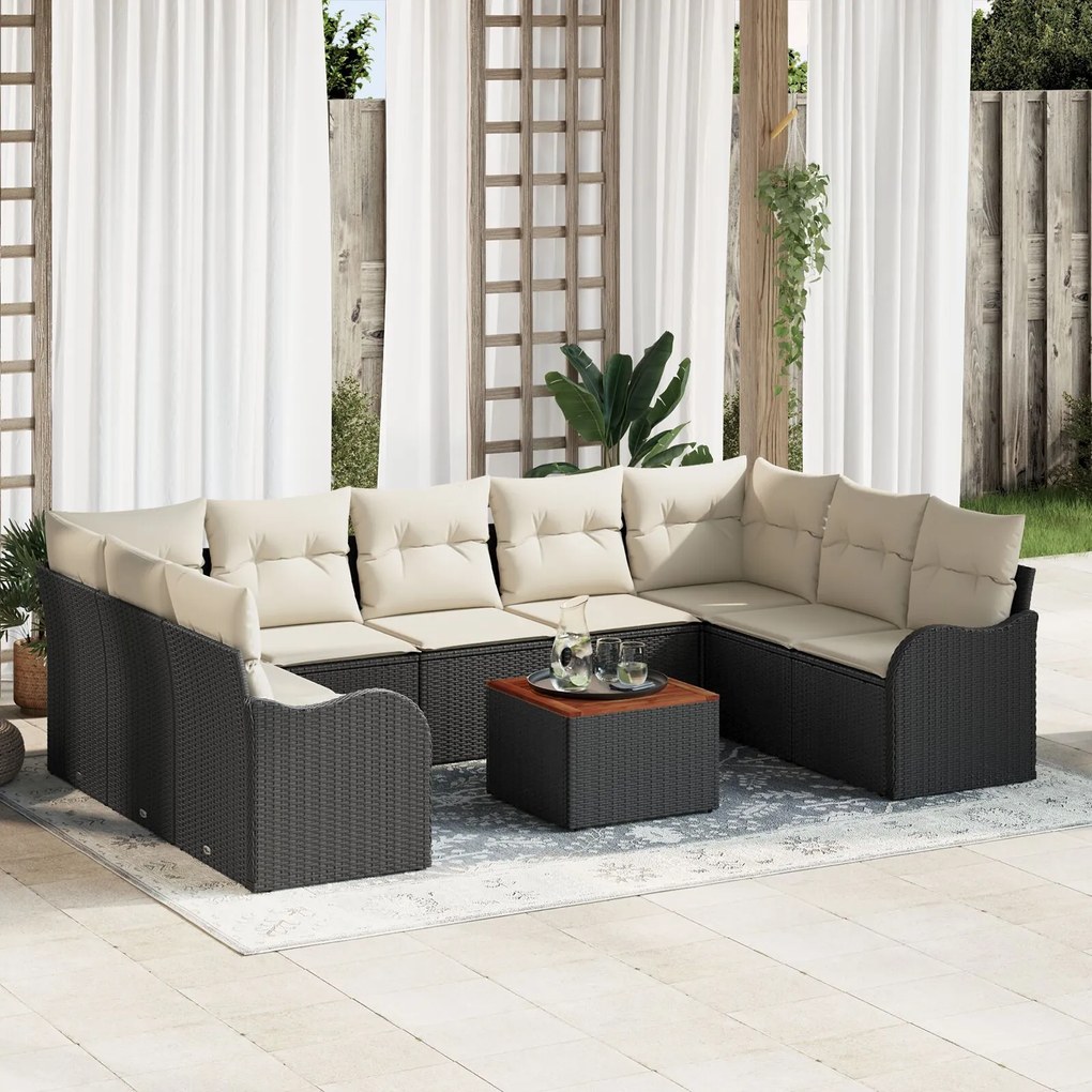 vidaXL Set de canapele pentru grădină 10 pcs Negru și alb