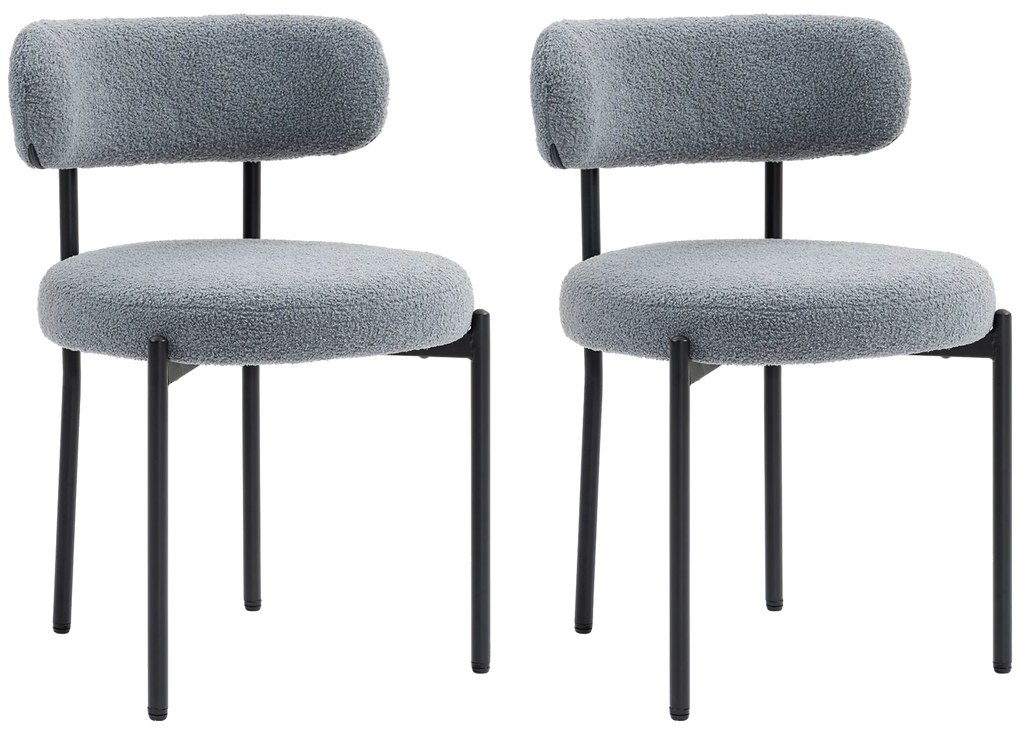 HOMCOM Set de 2 scaune de masă cu spătar din material picioare din oțel 51 x 51 x 76 cm gri | Aosom Romania