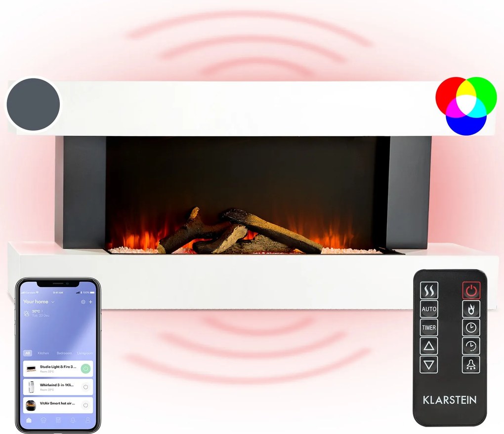 Klarstein Studio Light & Fire 1 Smart, Șemineu, 1000 / 2000 W, MDF, WiFi Control