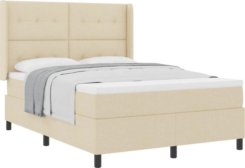 vidaXL Pat cu arcuri cu saltea cu headboard Crem 190 x 140 cm țesătură