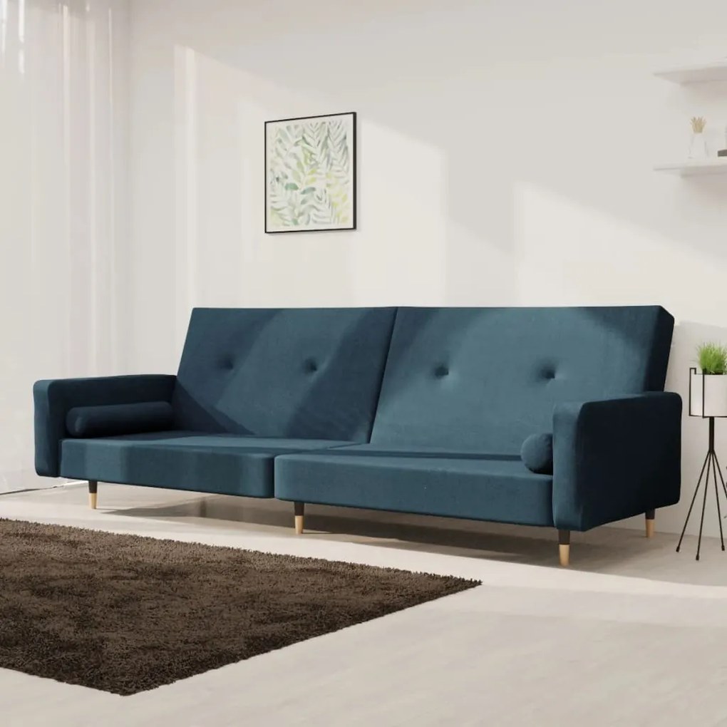 337332 vidaXL Canapea extensibilă cu 2 locuri, 2 perne, albastru, catifea