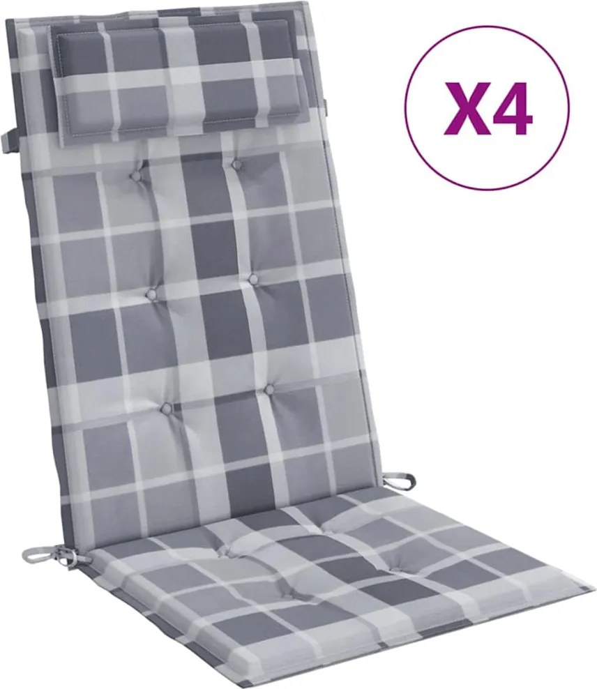 vidaXL Perne scaun spătar înalt 4 buc, gri, carouri, țesătură Oxford