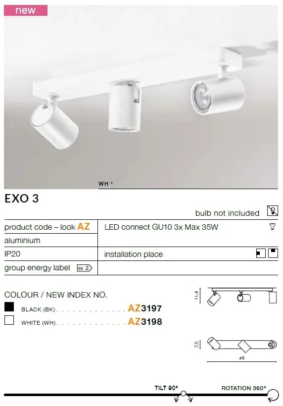 Plafoniera cu 3 spoturi directionabile de tavan/plafon EXO 3 neagra ZZ AZ3197