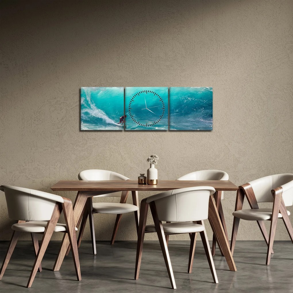 Tablou - Surfer în valuri (cu ceas) (90x30 cm)