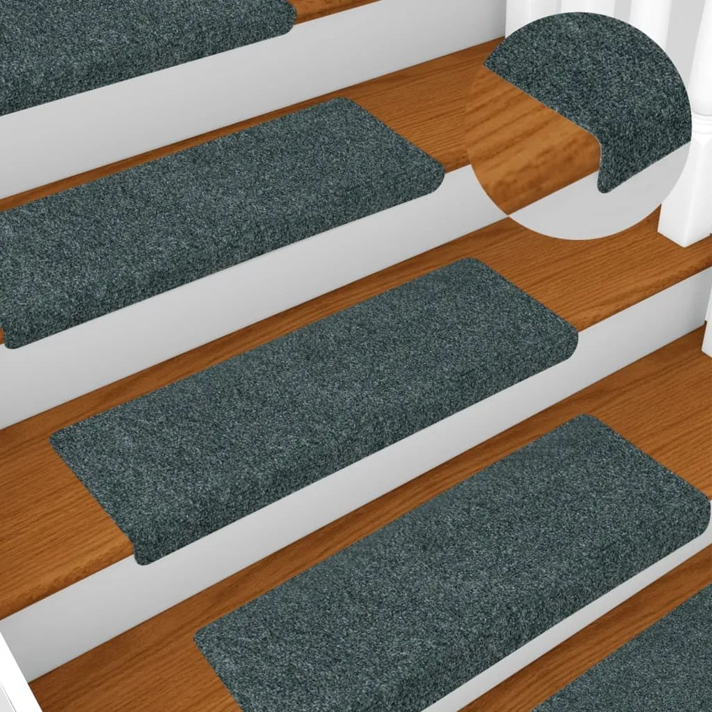 vidaXL Covorașe autoadezive pentru scări, 15 buc., 65x21x4 cm, margini dreptunghiulare verzi