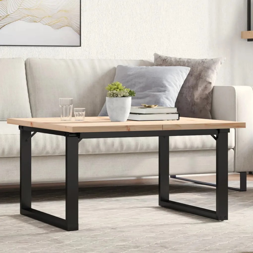 vidaXL Masă de cafea, cadru O, 90x90x45,5 cm, lemn masiv pin și Oţel