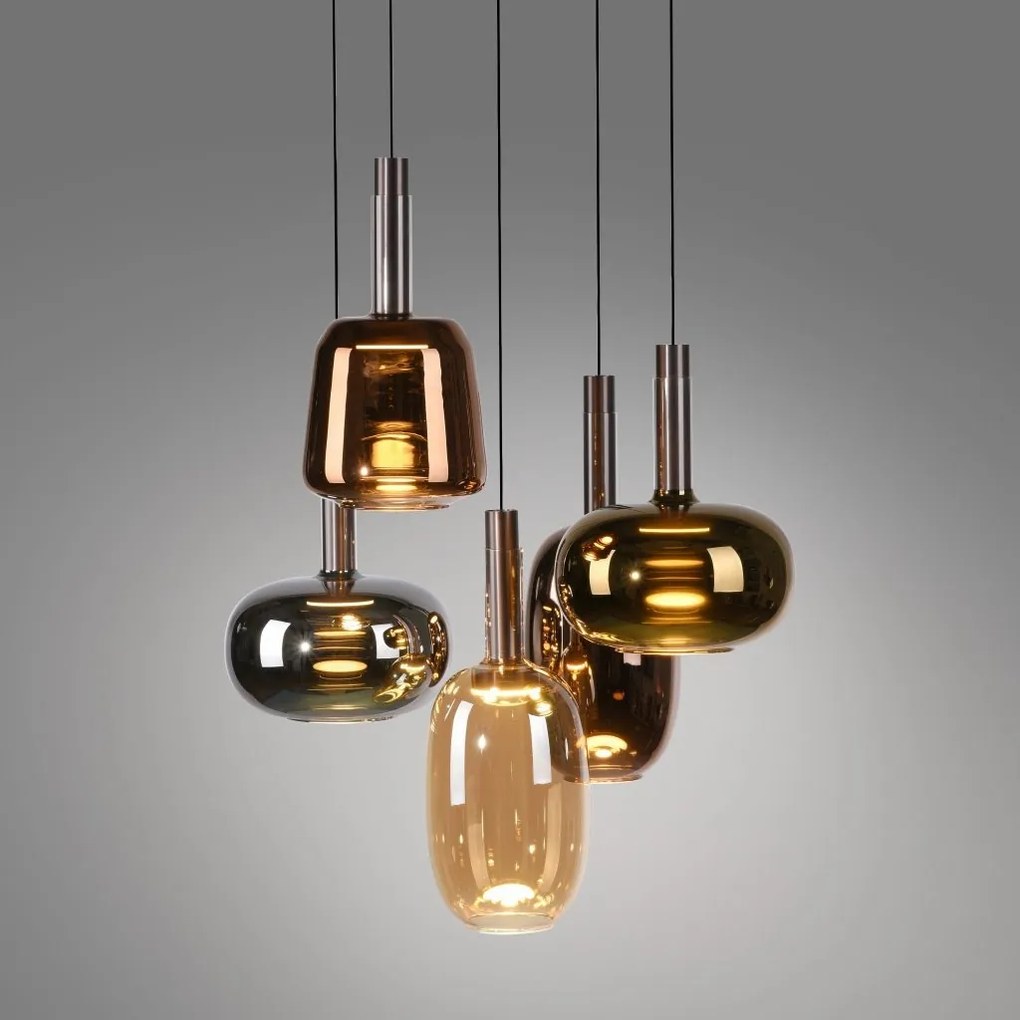 Lustra cu 5 pendule LED, inaltime reglabila, sticla, multicolor, IRIDES