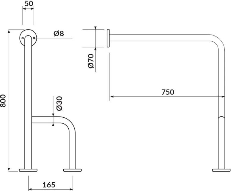 Bara suport ajutatoare perete-pardoseala Cersanit Etiuda, 75x80 cm, crom Dreapta