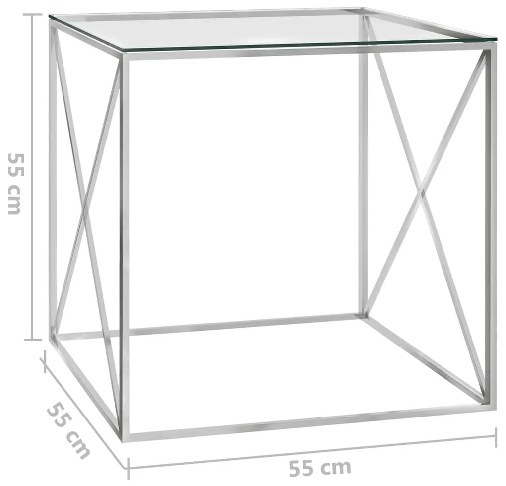 Masa de cafea, argintiu, 55x55x55 cm, otel inoxidabil  sticla 1, Argintiu, 55 x 55 x 55 cm