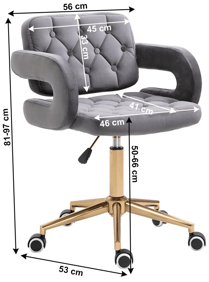 Scaun de birou, tesatura de catifea gri deschis / auriu, NELIA