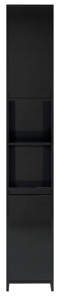 Dulap de baie, negru extralucios, 30x30x183,5 cm, PAL negru foarte lucios, Fara maner, 1
