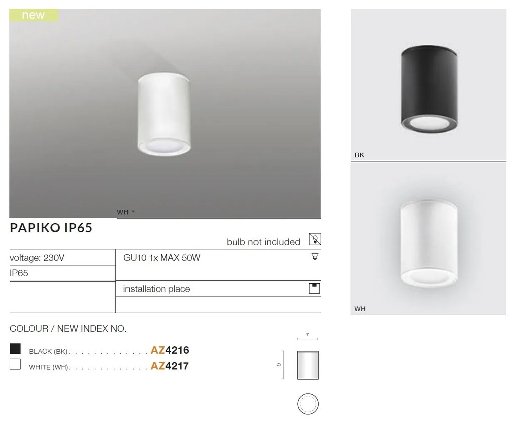 Spot aplicat pentru exterior IP65 PAPIKO BK