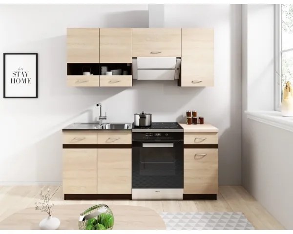 Set mobilier de bucătărie VALERIA 180 cm, maro/stejar Sonoma