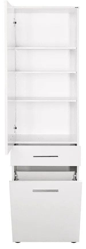 Dulap Baie cu cos de rufe Adore Diamond, usa reversibila, sertar, Alb Lucios, 52 x 38 x 187 cm