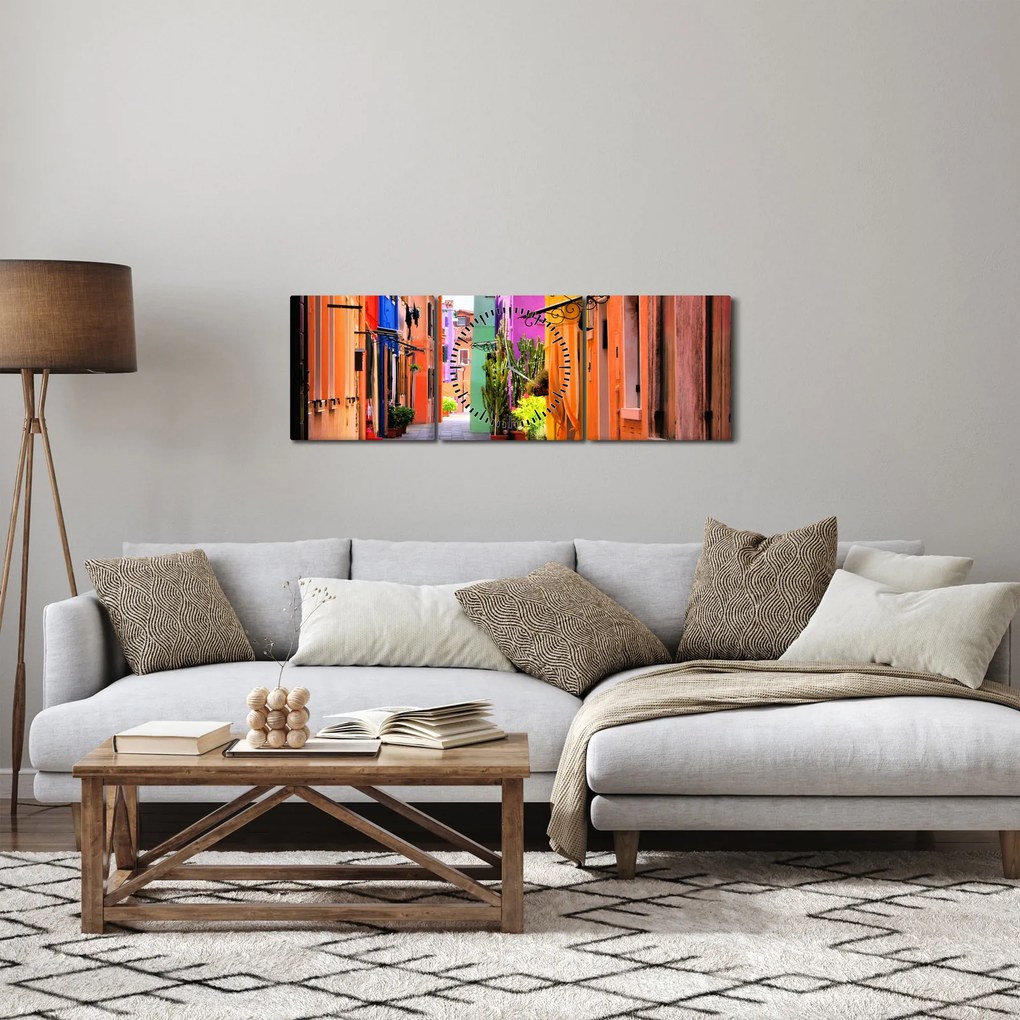 Tablou - Casa colorată în Burano, Veneția (cu ceas) (90x30 cm)
