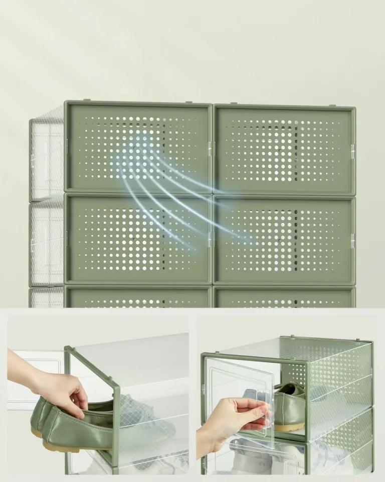 Set 12 cutii depozitare incaltaminte, 33,3 x 23,2 x 14,3 cm, plastic, verde, Songmics
