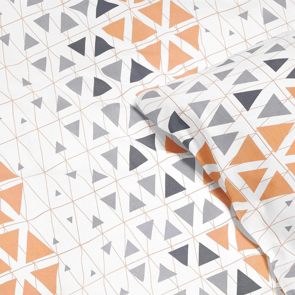 Goldea lenjerie de pat din 100% bumbac deluxe - triunghiuri gri-portocalii 140 x 200 și 50 x 70 cm
