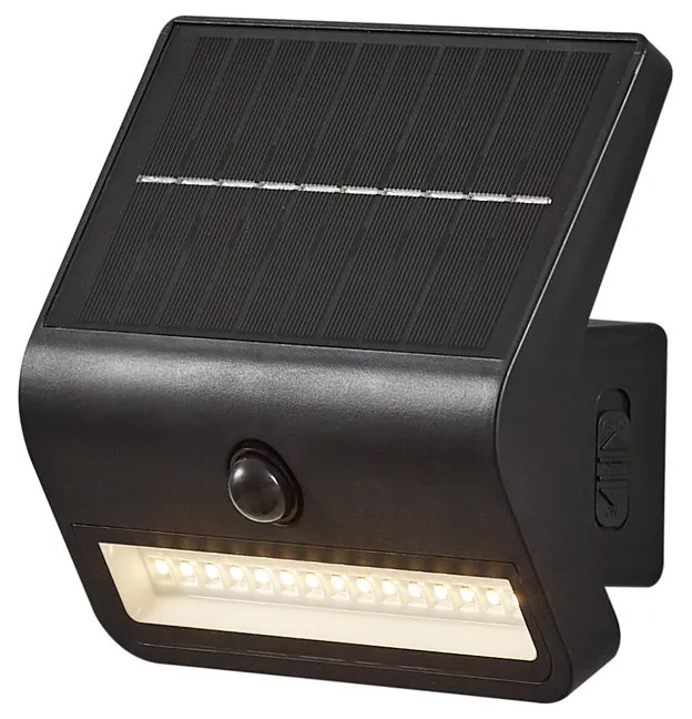 Lampa de perete de exterior neagră cu LED IP54 cu senzor de mișcare solar - Floody