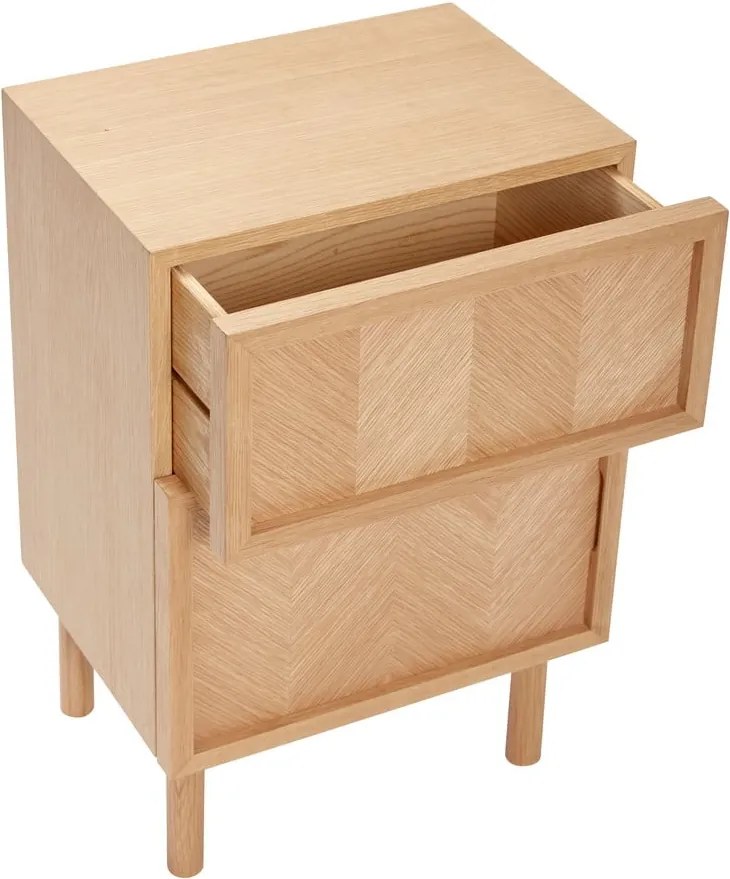 Noptieră în culoare naturală din lemn de stejar Herringbone – Hübsch
