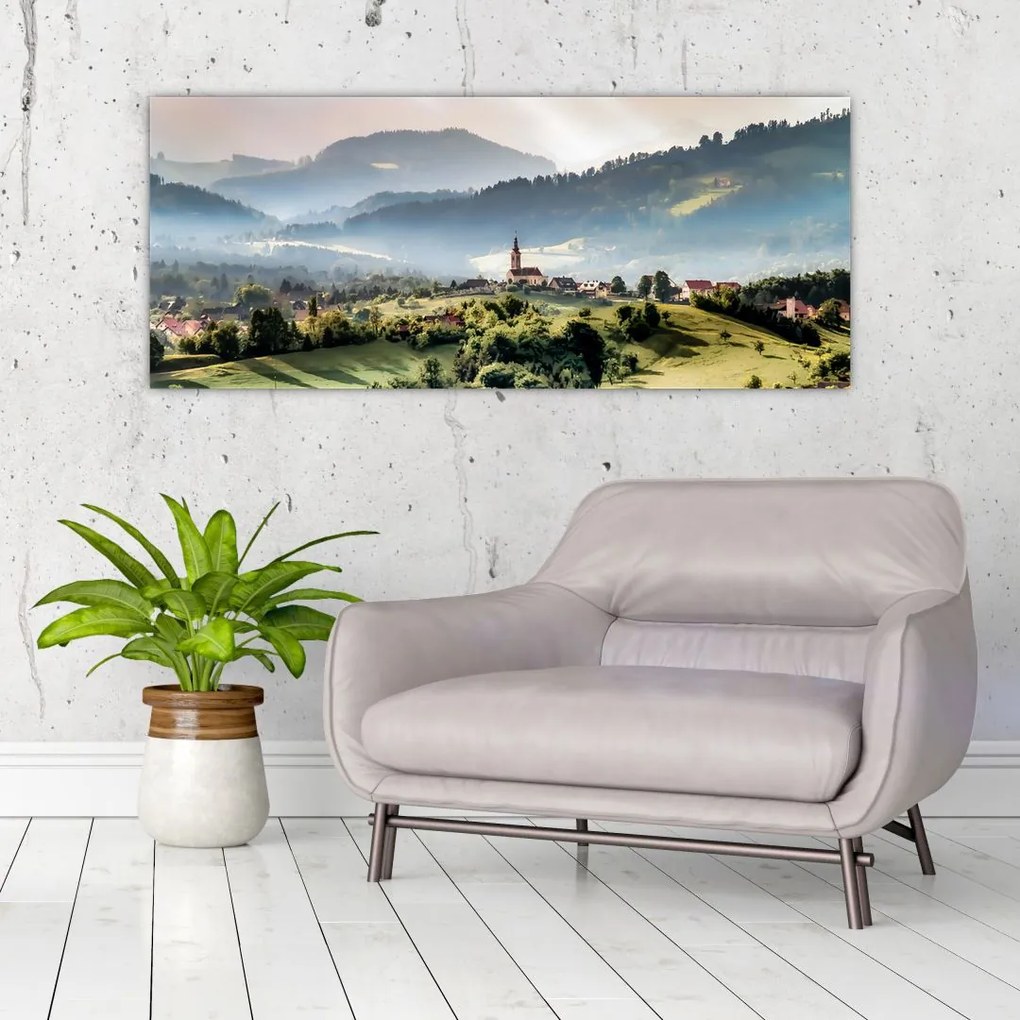 Tablou - sătuț în ceață (120x50 cm)