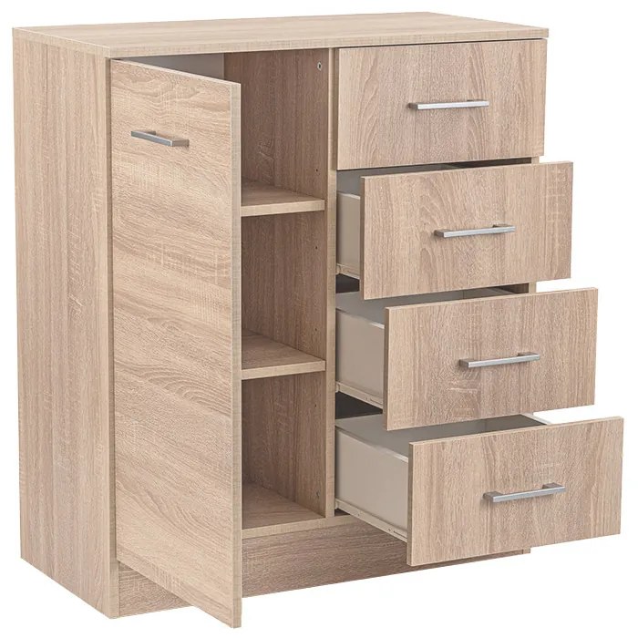Comodă Miami cu 1 ușă și 4 sertare 80x92 cm stejar sonoma-stejar sonoma