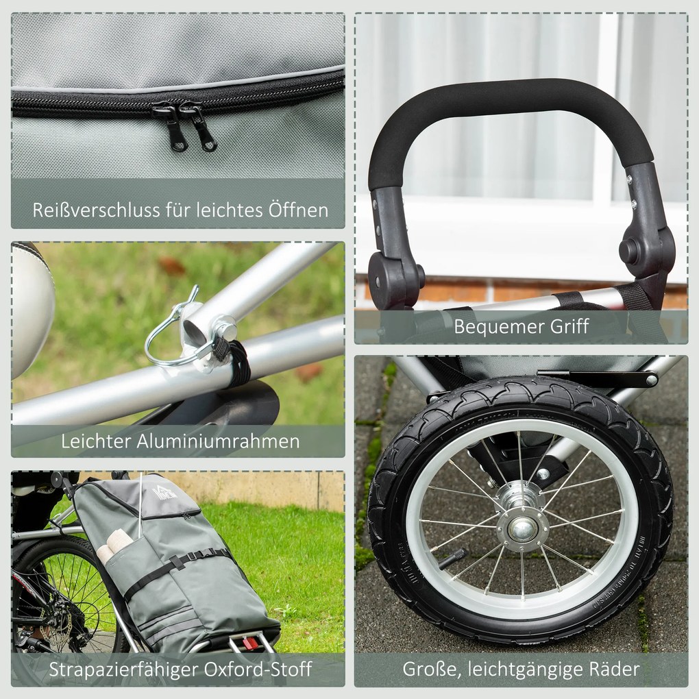 HOMCOM 3 în 1 Carucior de Cumpărături Carucior de Cumpărături Remorcă pentru Bicicletă, 53 x 43 x 110 cm, Gri+Argintiu | Aosom Romania