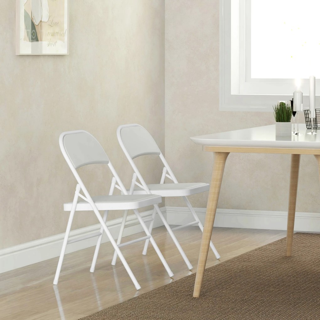 HOMCOM Set de 2 Scaune Pliabile, Scaune Moderne cu Perne din Poliester pentru Acasă și Birou, 45x46x78 cm, Alb | Aosom Romania