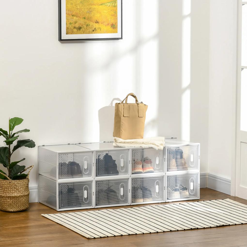 Mobilier pentru incaltaminte cu gauri de ventilare, 8 cuburi, Plastic PP, Alb si transparent 28x36x21cm HOMCOM | Aosom RO
