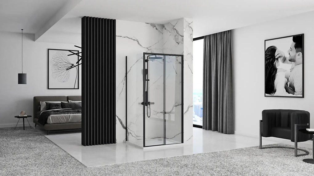 Cabina dus de colt Rapid Slide Negru 160x90cm, Rea