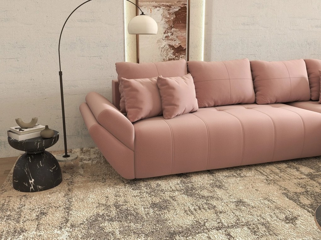 Colțar extensibil dumonde cu ladă de depozitare si sezut confortabil din spuma high-density, Berlin XL Royal Roz 350x185 cm II